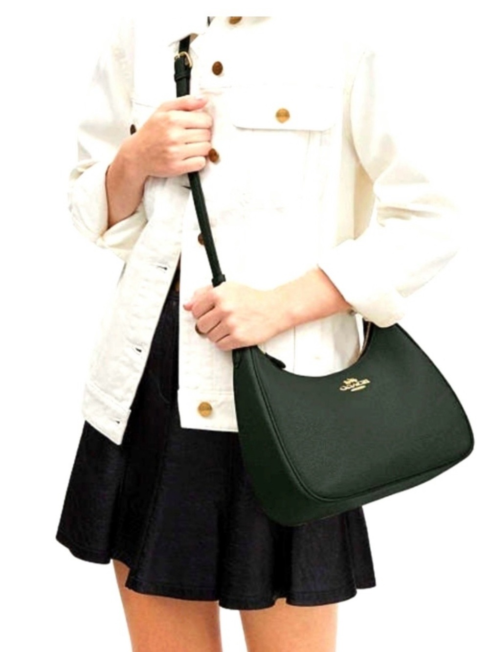 Coach Teri Hobo Green Gold Leather Shoulder Bag purse convertible NEW - Picture 4 of 15